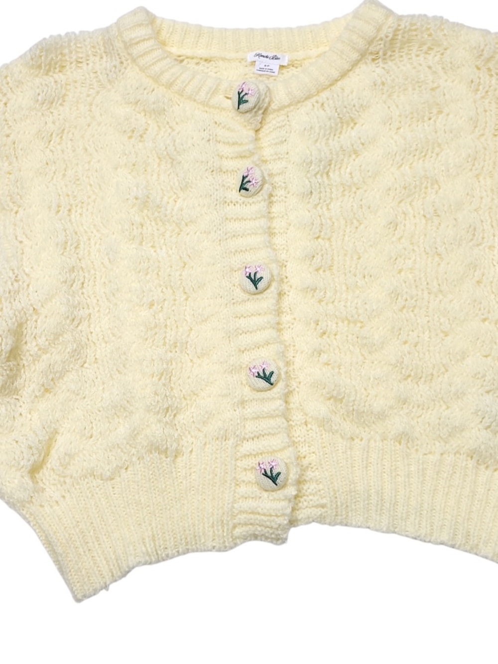 UO Kimchi Blue Maye Floral Button,Short Yellow Cable Knit Cardigan Size:Small - Picture 9 of 10